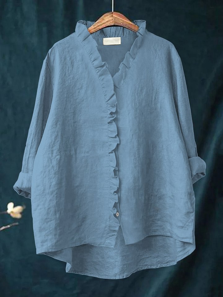 Women's Casual Cotton Ruffle Shirt