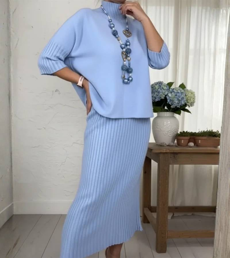 Debora | Knit set with ribbed midi skirt