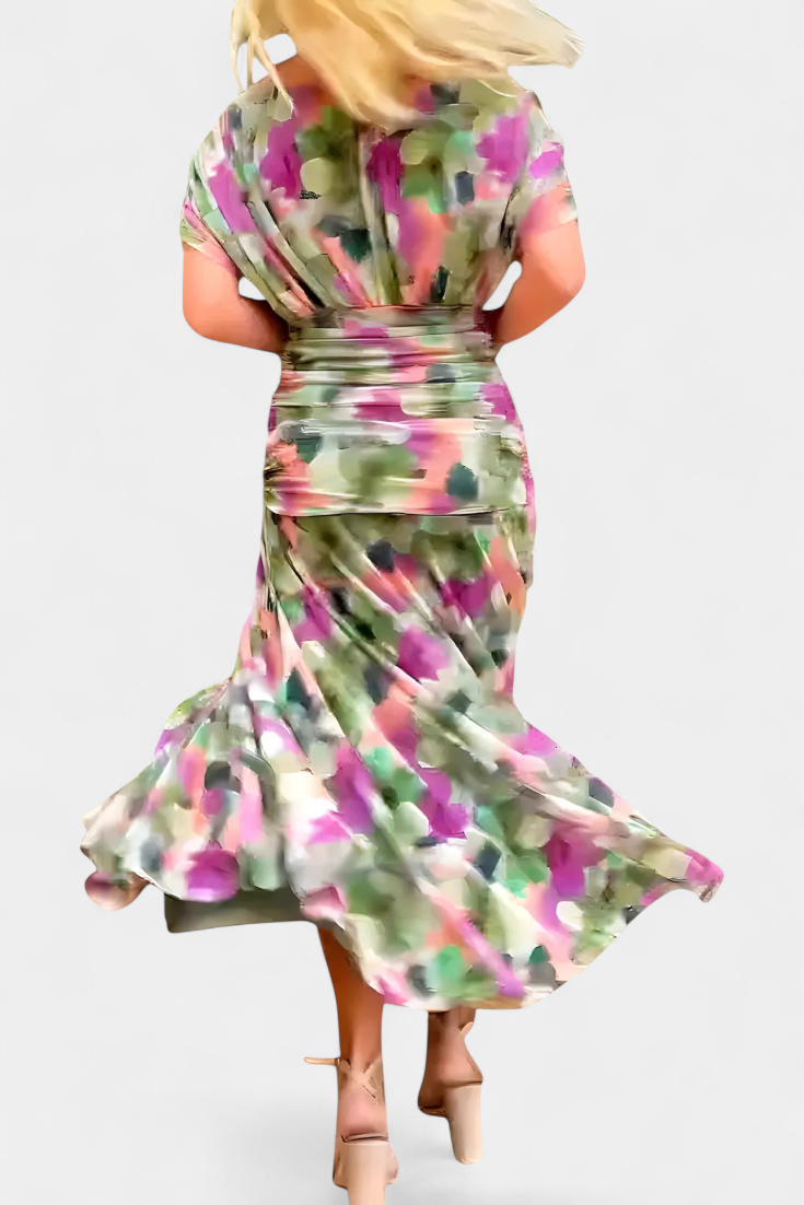 Flora™ - Long Floral V Neck Dress