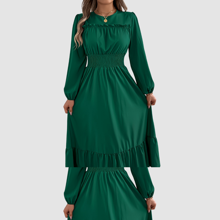 Isola Lane | Navy Ruffled Hem Midi Dress