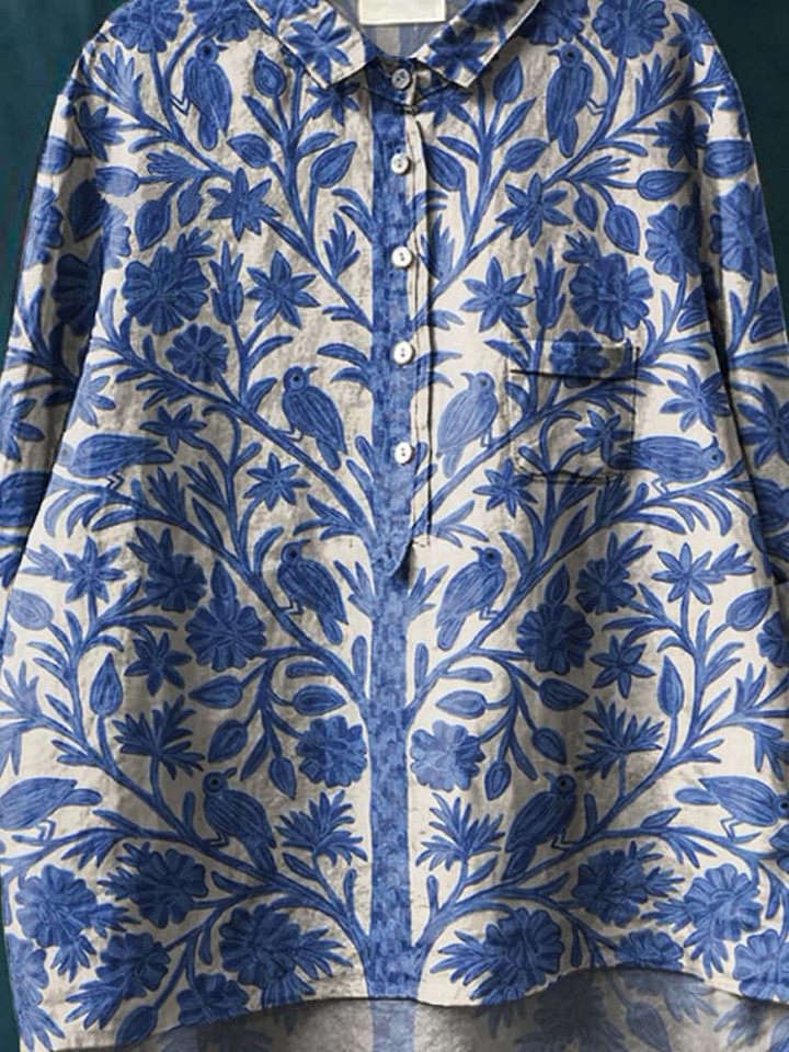 Women's Indian Art Floral Vintage Print Casual Cotton Shirt
