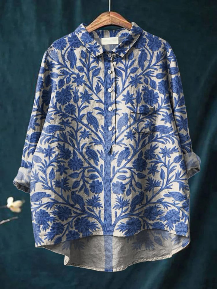 Women's Indian Art Floral Vintage Print Casual Cotton Shirt