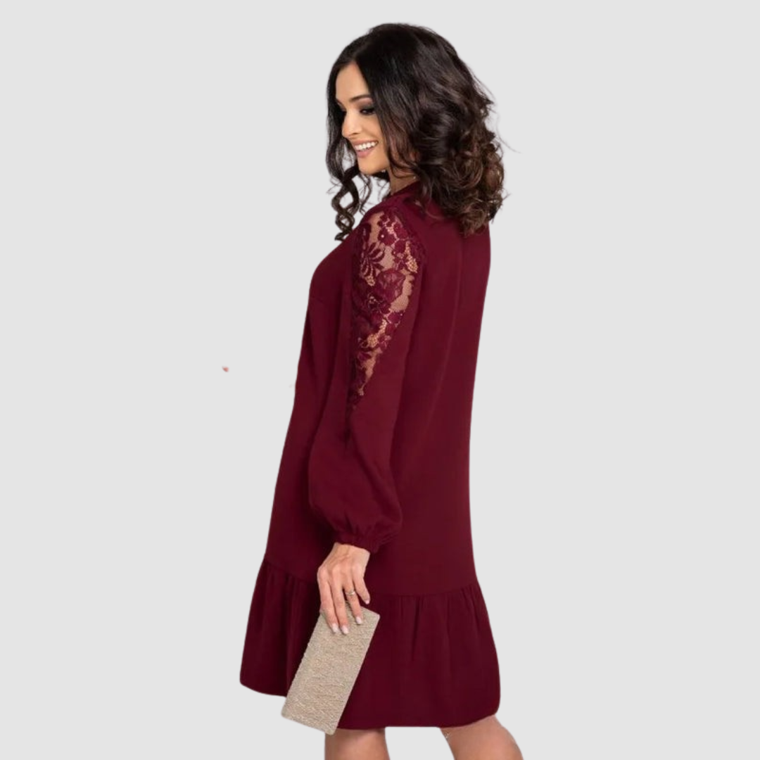 LOWRI QUINN | LACE-SLEEVE MIDI DRESS