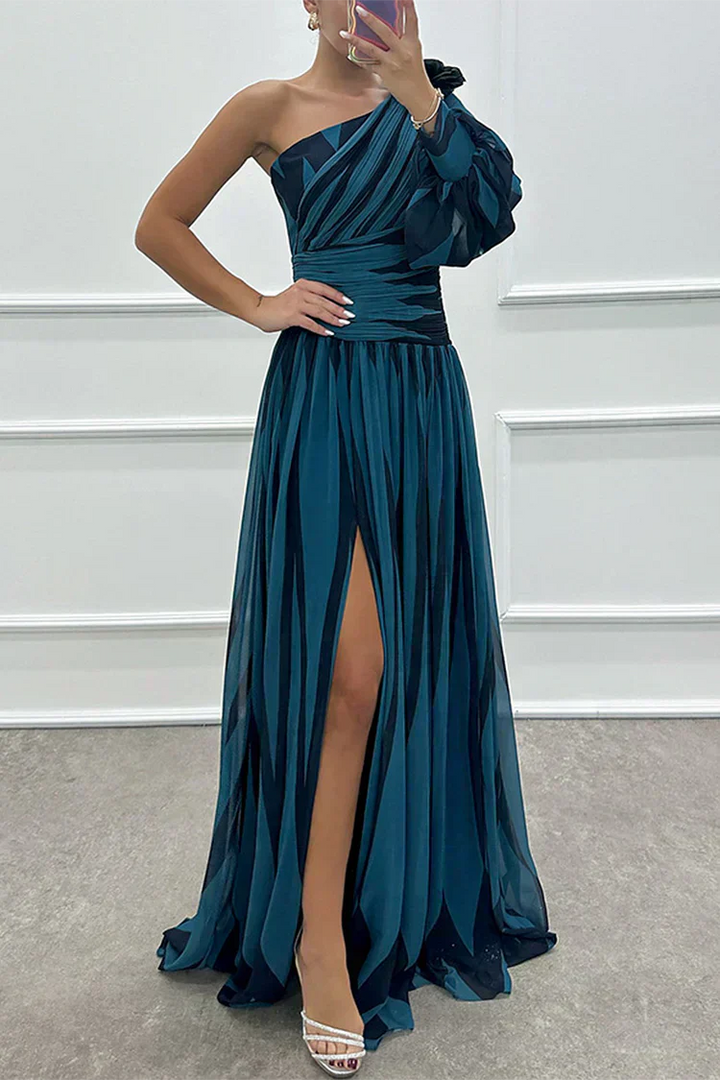 Aurora | Elegant Striped Dress with One Shoulder