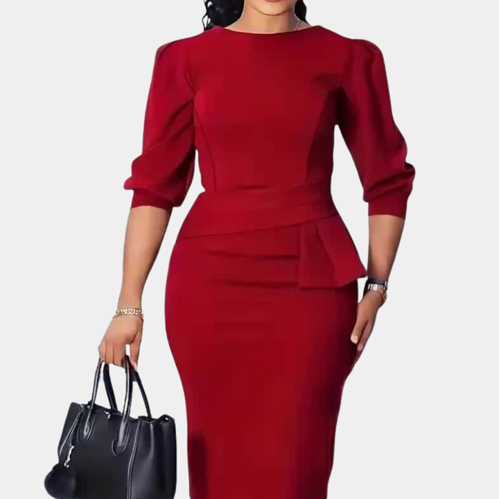 CLAUDINE BLOOM™ -REFINED RUFFLE MIDI DRESS