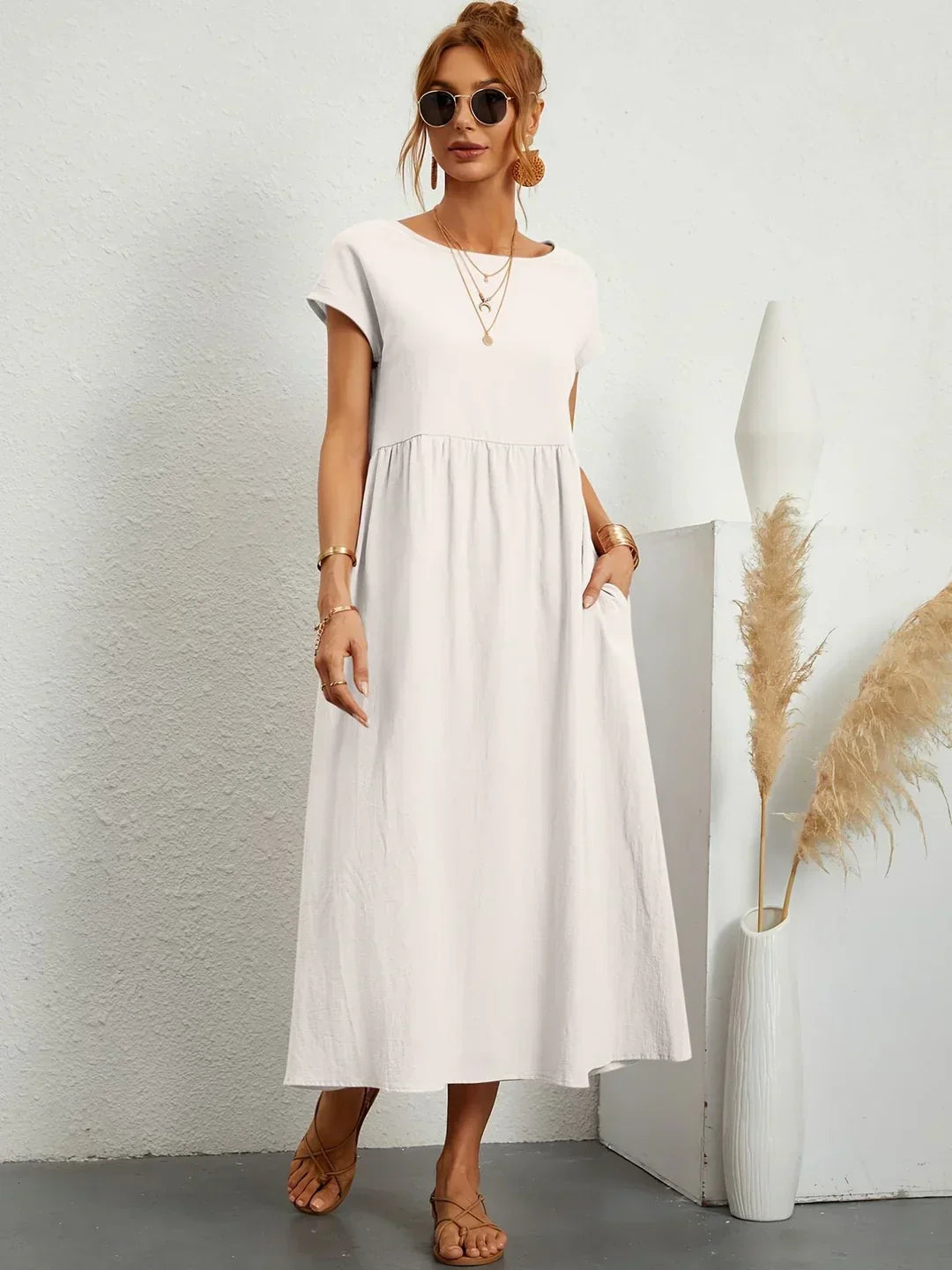 Gabrielle — Robe midi fluide élégance intemporelle