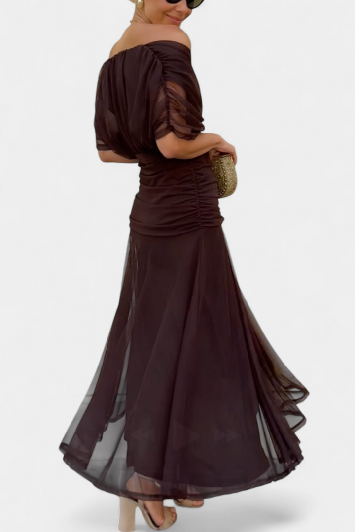 Elegant Knee Length Dress Deep V Neck Ruched Waist