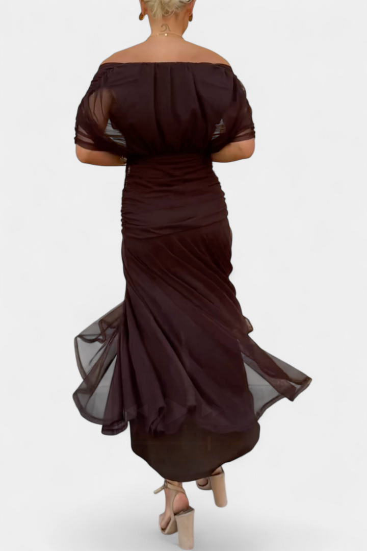 Elegant Knee Length Dress Deep V Neck Ruched Waist