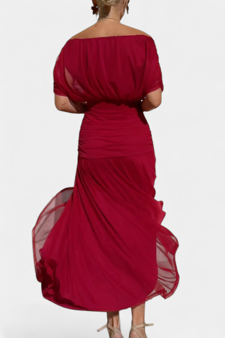 Elegant Knee Length Dress Deep V Neck Ruched Waist