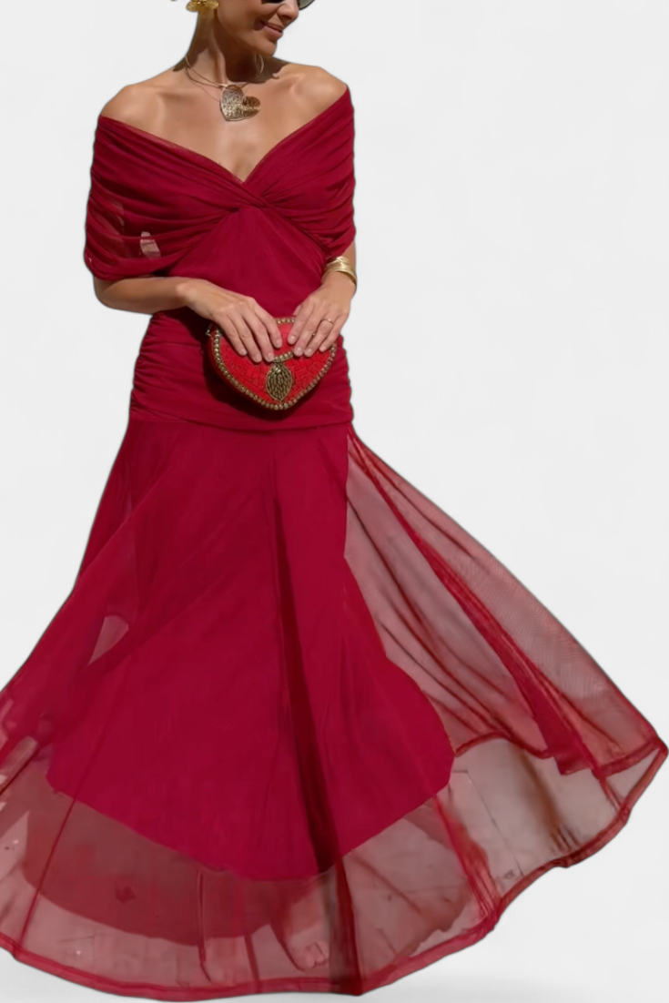 Flora™ - Long Floral V Neck Dress
