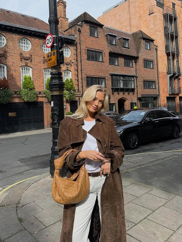 Olivia - Classic Suede Trench Coat