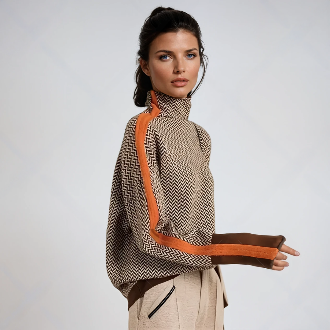 Malou™ | Pull à col montant avec des rayures contrastées saisissantes