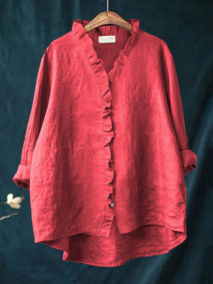 Women's Casual Cotton Ruffle Shirt