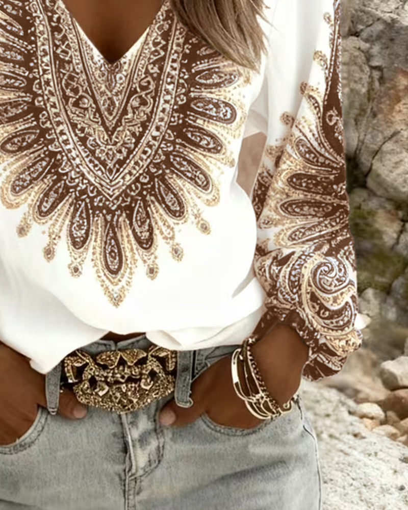 V-Neck Top with Retro Print