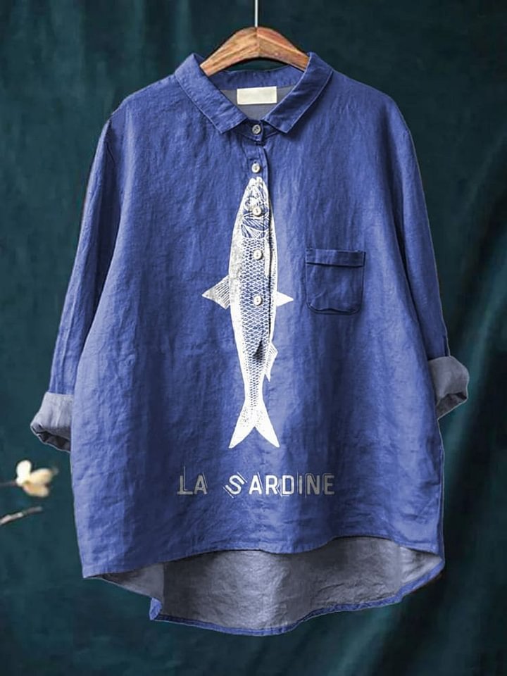 Sardine Fish Graphic Printed Women's Casual Cotton Shirt
