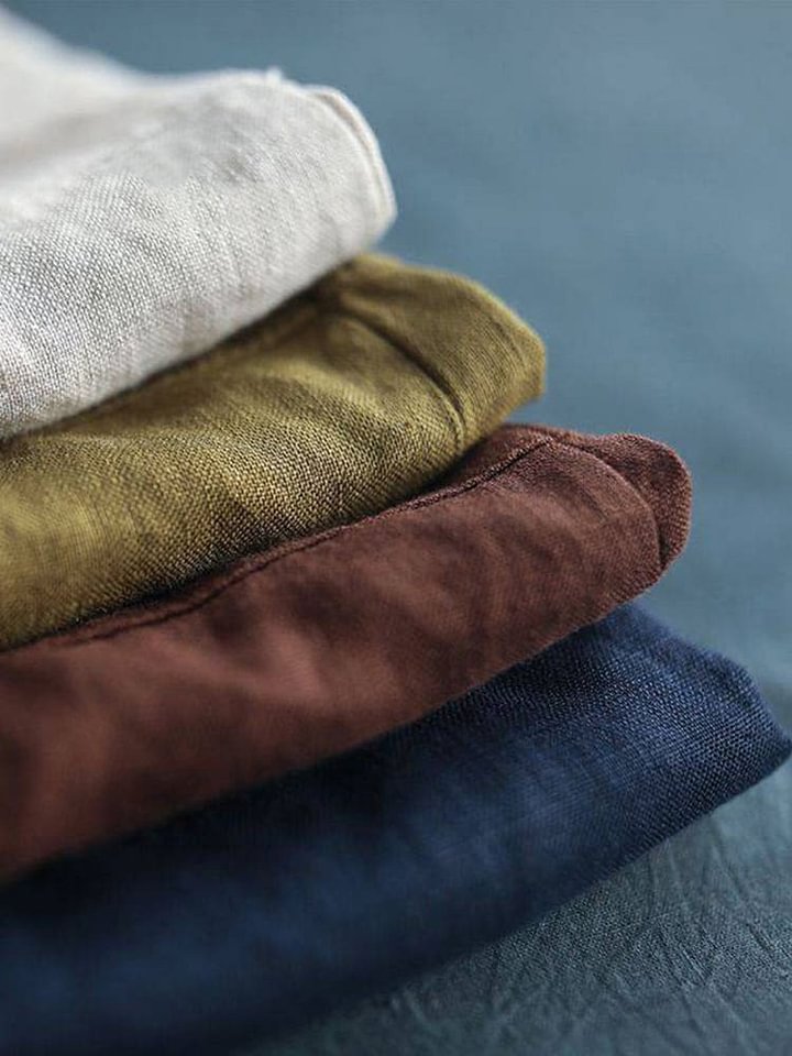 Women's Lapel Neck Casual Solid Colour Cotton Long Sleeve Shirt