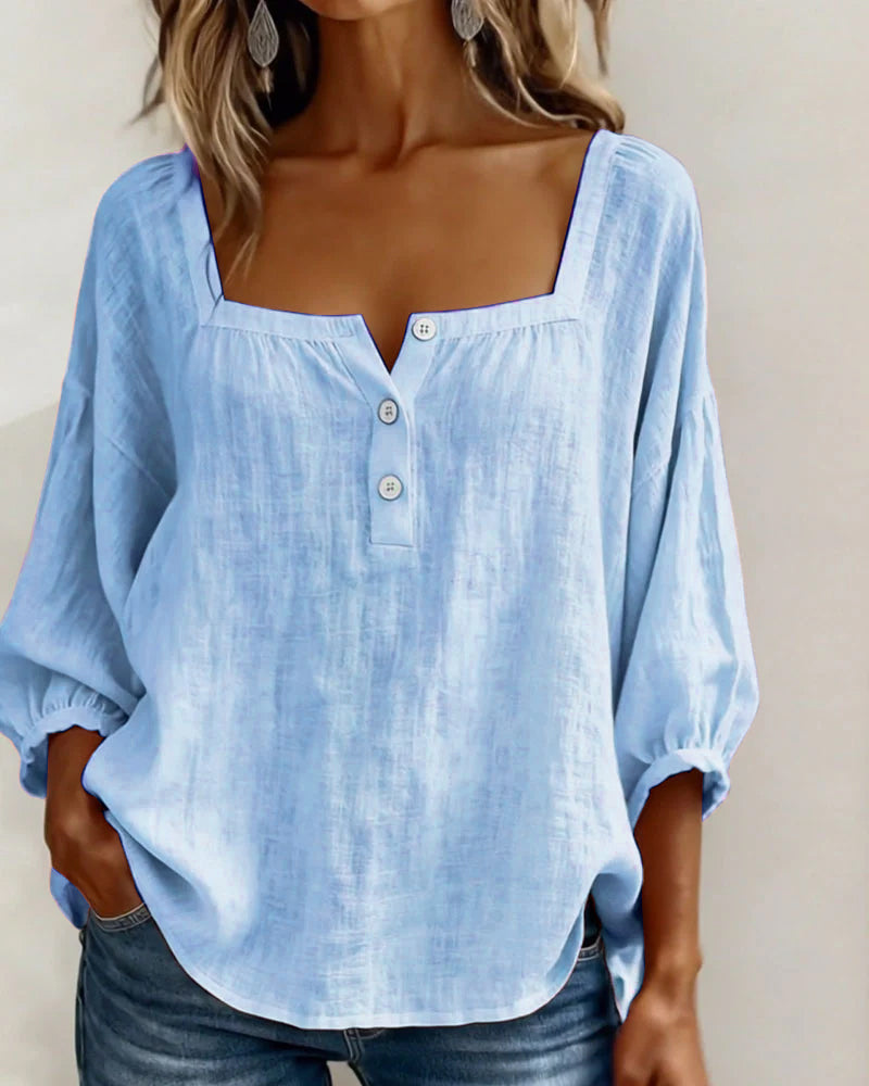 Square Neck Balloon Sleeve Shirt