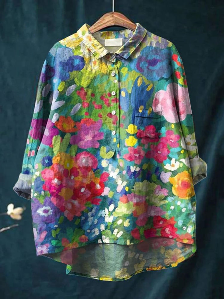Women's Vintage Lovely Floral Art Print Casual Cotton Shirt
