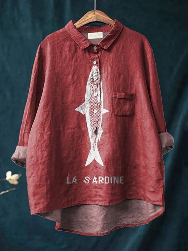 Sardine Fish Graphic Printed Women's Casual Cotton Shirt