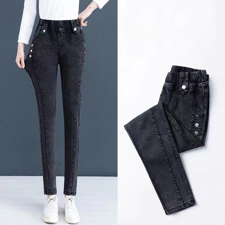 Jean skinny élastique en peluche chaude
