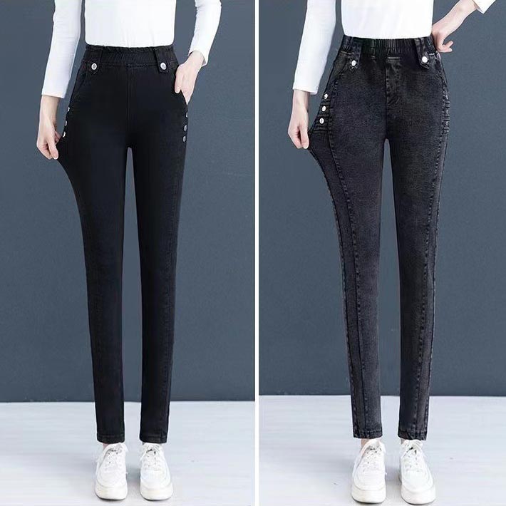 Jean skinny élastique en peluche chaude