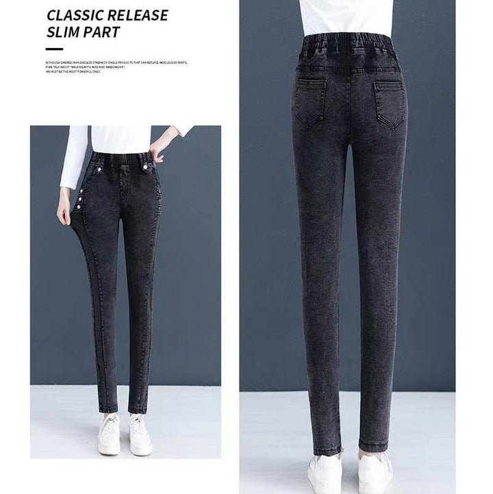 Jean skinny élastique en peluche chaude